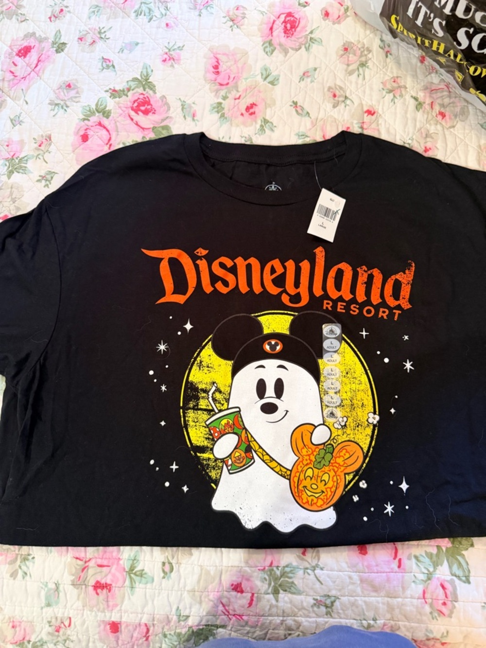 Disneyland Resort Black Tee with Bright Orange Script
